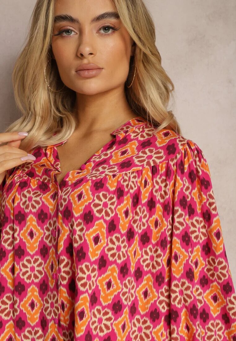 retro & icone Cămașă Fucsia din viscoză cu mâneci bufante cu imprimeu mozaic Telita