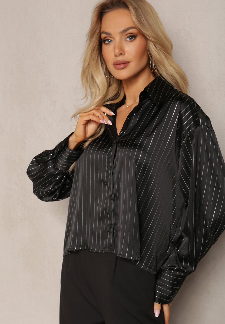 retro & icone Cămașă Neagră model oversize cu fir metalic Venatti