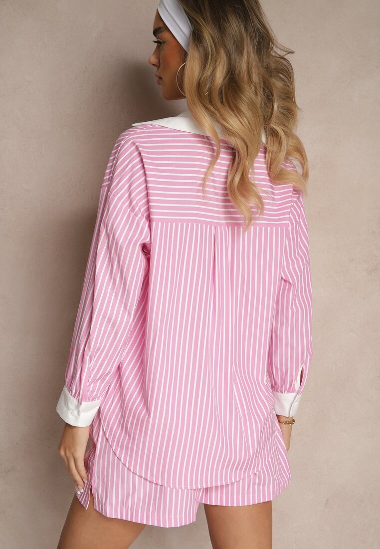retro & icone Cămașă Reiată Roz Croială Oversize Cu Inserții Contrastante Onelira