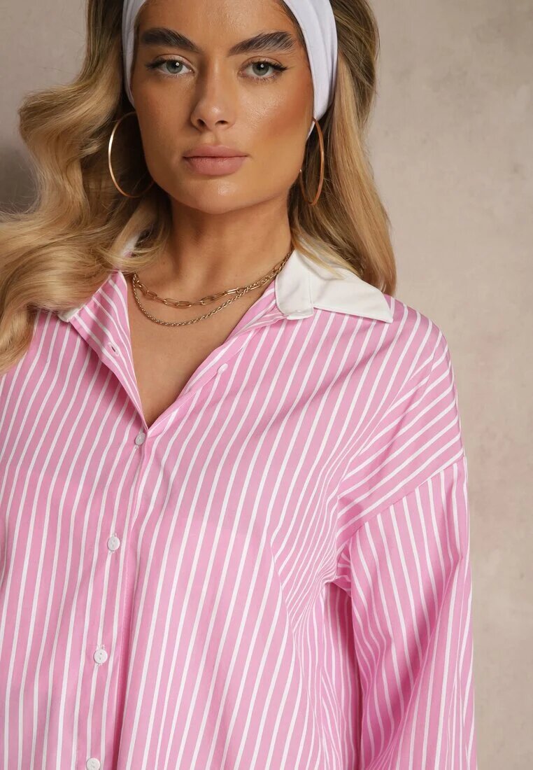 retro & icone Cămașă Reiată Roz Croială Oversize Cu Inserții Contrastante Onelira