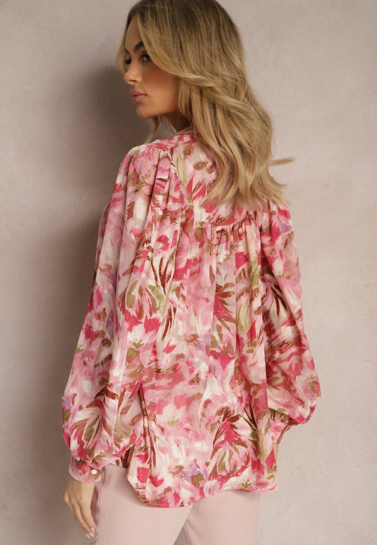 retro & icone Cămașă Roșu-Roz cu Mâneci Ample cu Imprimeu Floral Letossa