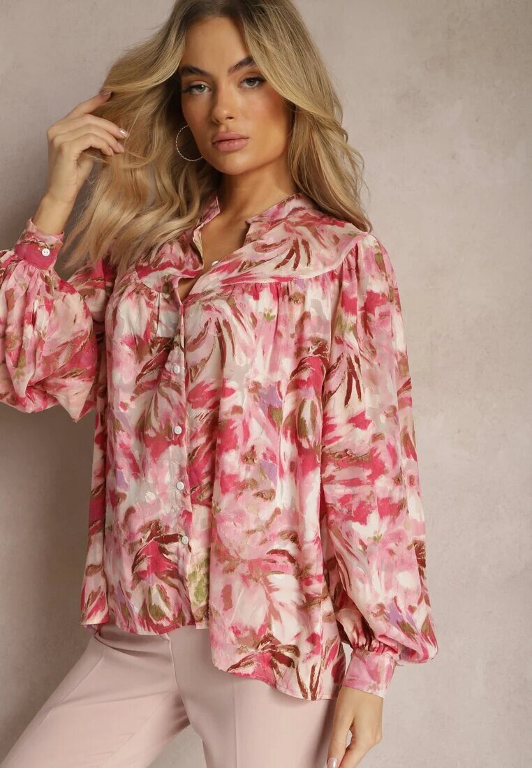 retro & icone Cămașă Roșu-Roz cu Mâneci Ample cu Imprimeu Floral Letossa