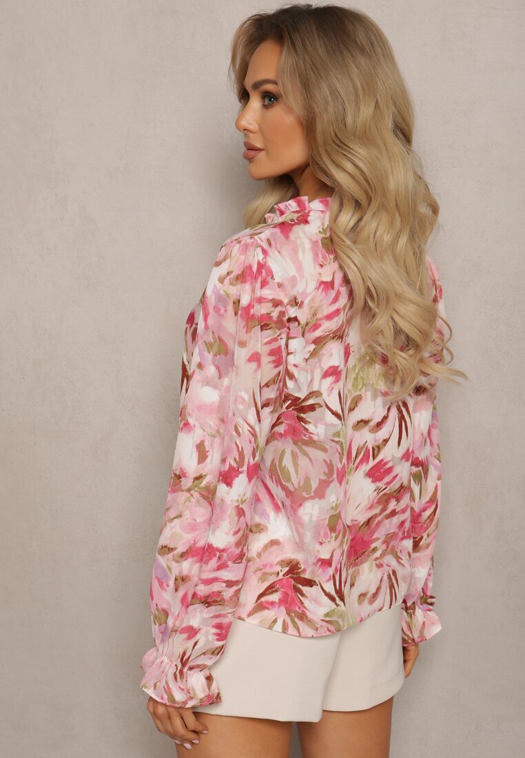 retro & icone Cămașă roz-bej cu legătură și nasturi cu imprimeu floral Fioralba