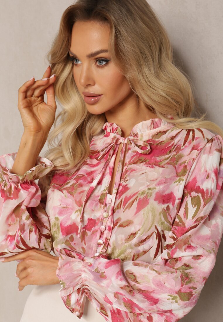 retro & icone Cămașă roz-bej cu legătură și nasturi cu imprimeu floral Fioralba