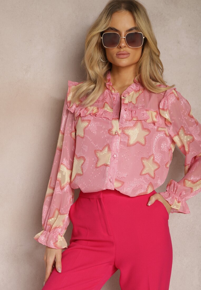 retro & icone Cămașă Roz cu volane și model de stele Limixa
