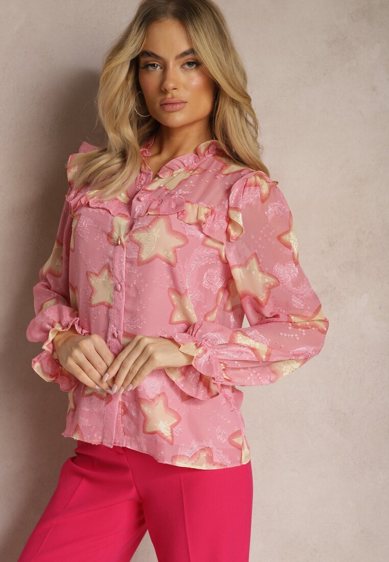retro & icone Cămașă Roz cu volane și model de stele Limixa