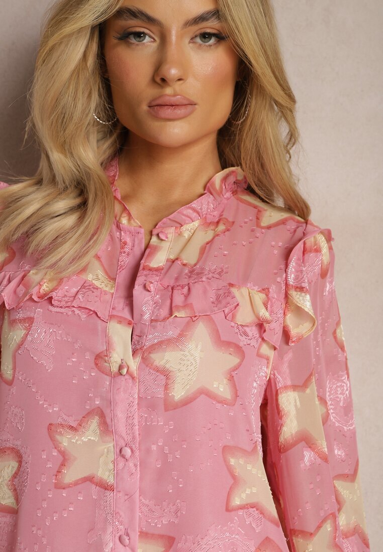 retro & icone Cămașă Roz cu volane și model de stele Limixa