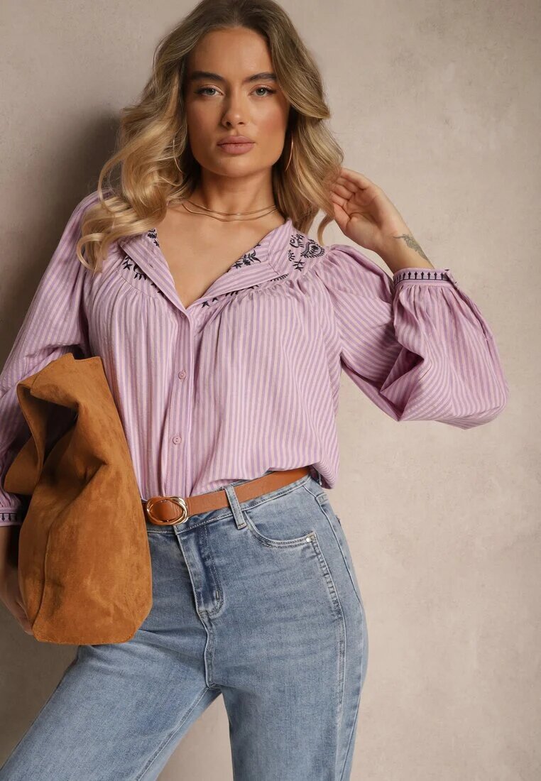 retro & icone Cămașă Roz din Bumbac cu Broderie Norretis