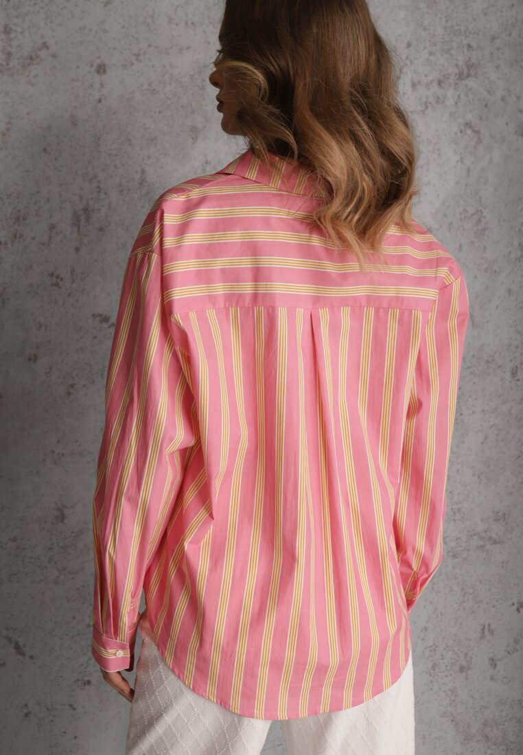 retro & icone Cămașă Roz din Bumbac Oversize cu Dungi Verticale Telaria