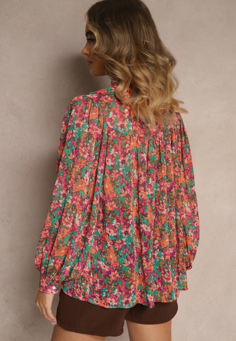 retro & icone Cămașă Roz-Verde cu model floral din țesătură transparentă Omertala