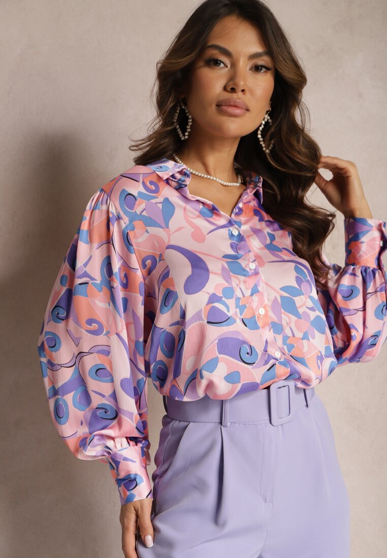 retro & icone Cămașă Roz-Violet Decorată cu Imprimeu Abstract Sharleen