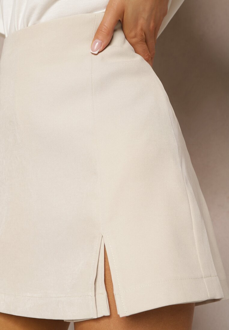 retro & icone Fustă-Pantaloni scurți Bej deschis High Waist Cu fermoar Efinae