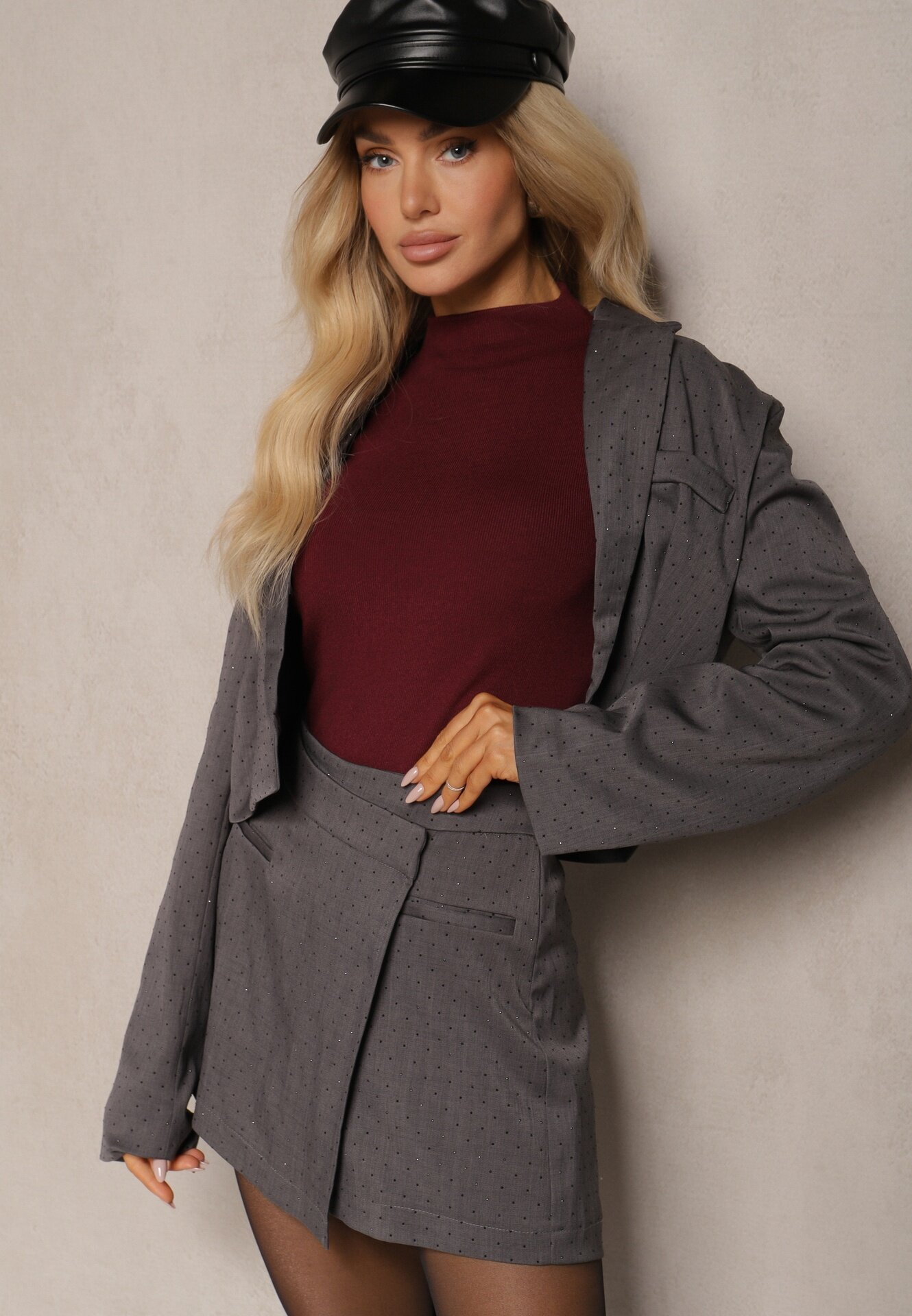 retro & icone Fustă-Pantaloni scurți Gri cu Paiete cu suprapunere și Imitație de buzunare Vaiane