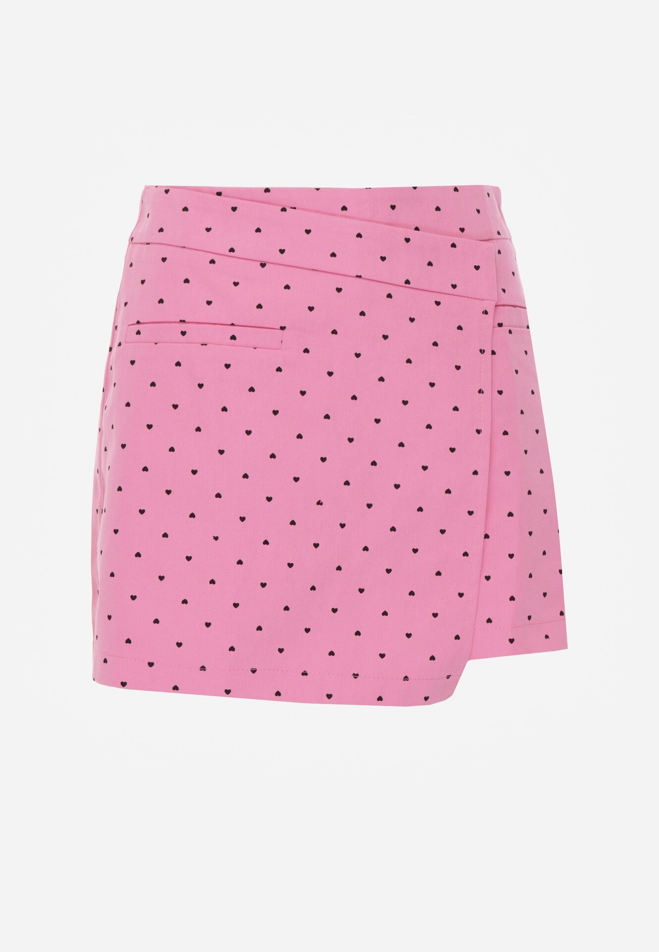 retro & icone Fustă-pantaloni scurți roz asimetrice din bumbac cu inimioare Imperia