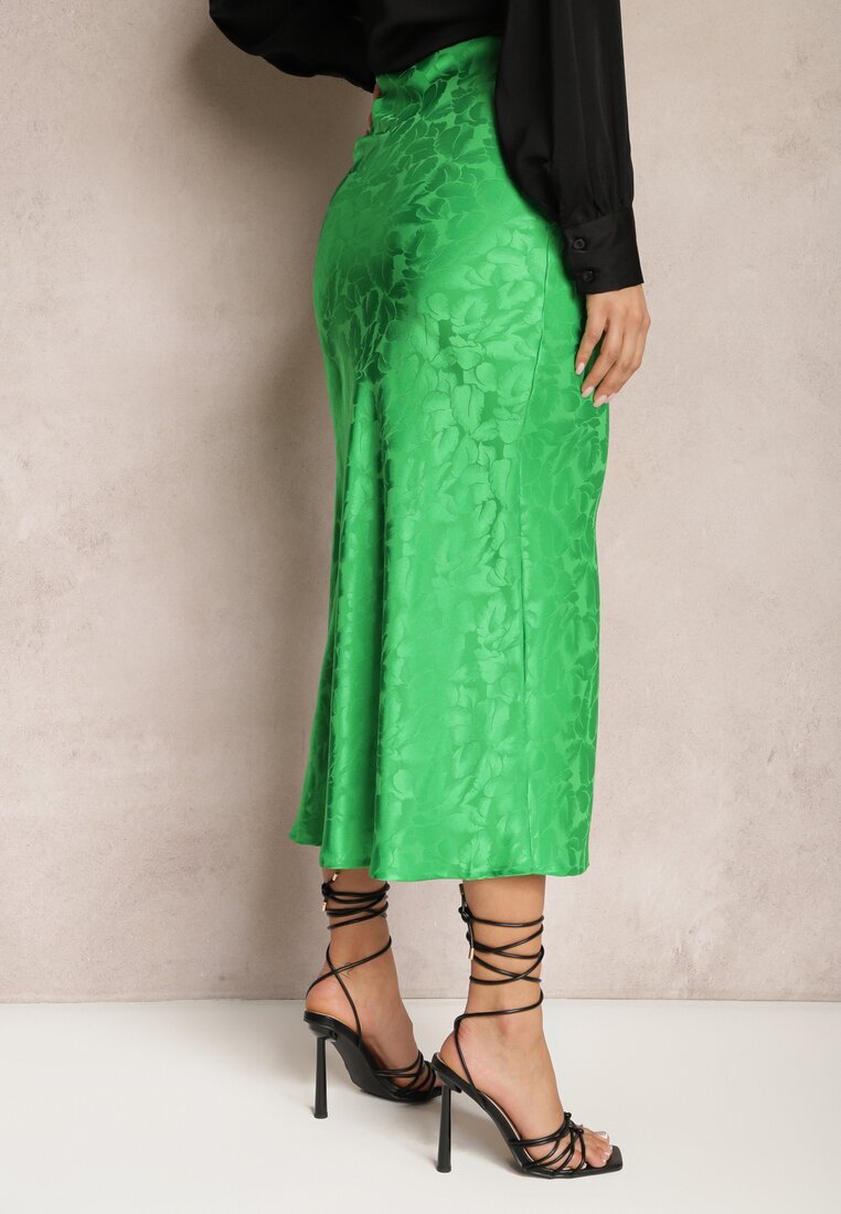 retro & icone Fustă Verde Lungă Casual cu elastic în talie Grelvia