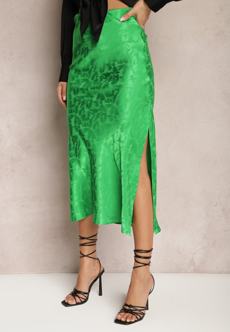 retro & icone Fustă Verde Lungă Casual cu elastic în talie Grelvia