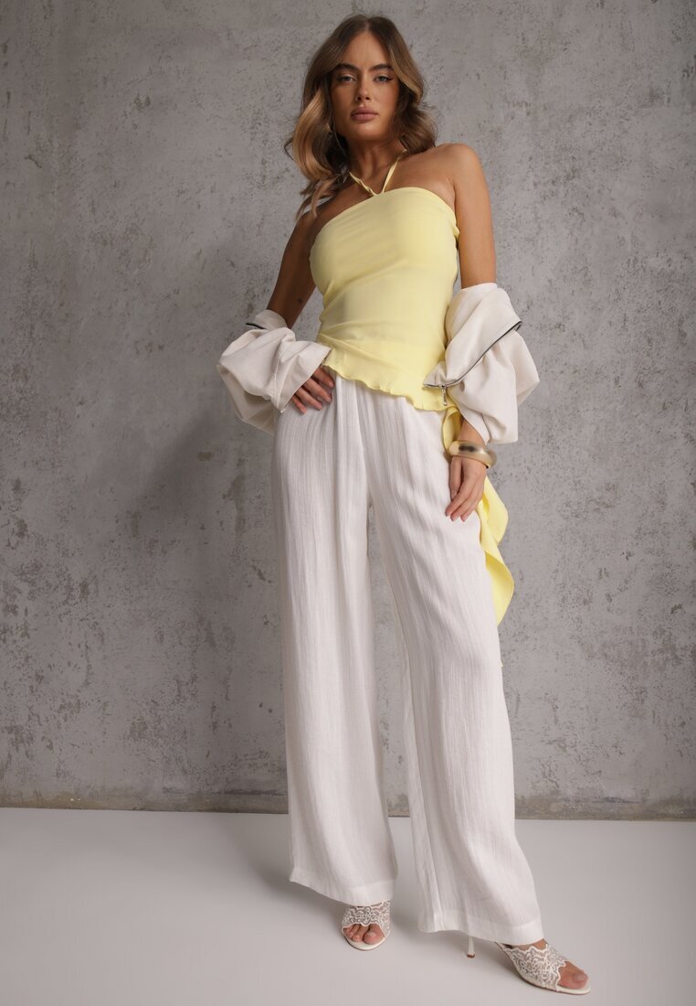 retro & icone Pantaloni Albi cu picior larg Talie înaltă din Viscoză Terilinae