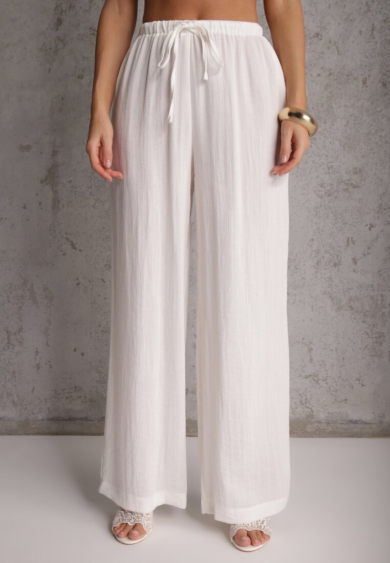 retro & icone Pantaloni Albi cu picior larg Talie înaltă din Viscoză Terilinae