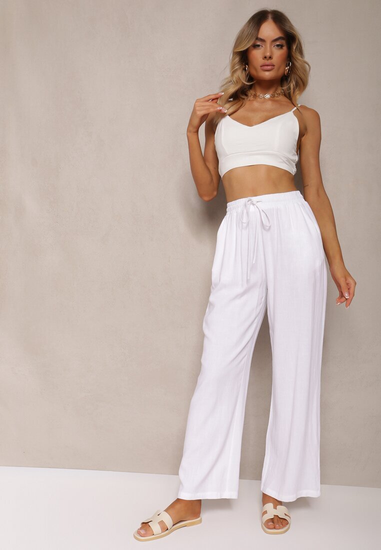 retro & icone Pantaloni Albi Larghi din Viscoză cu adaos de In Delsira