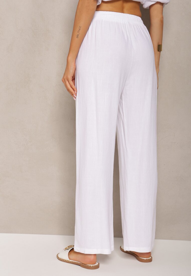 retro & icone Pantaloni Albi Larghi din Viscoză cu adaos de In Delsira