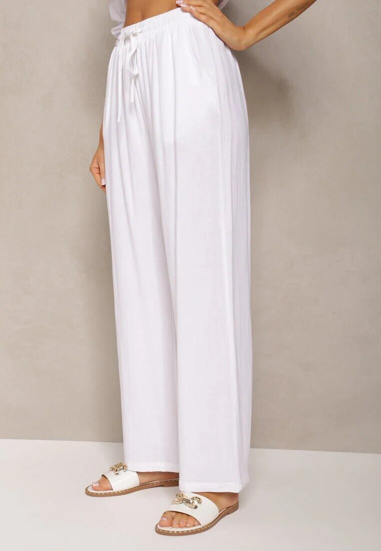 retro & icone Pantaloni Albi Larghi din Viscoză cu adaos de In Delsira