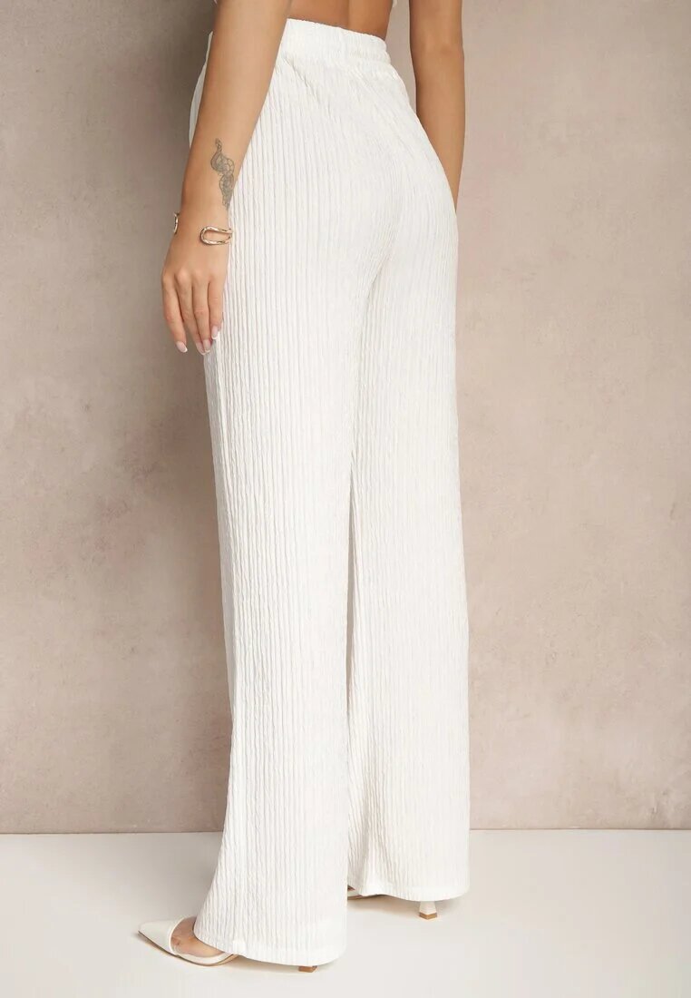 retro & icone Pantaloni Albi Striati High Waist Cu croială largă Belnella
