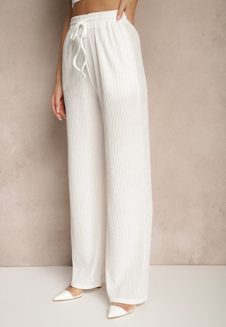 retro & icone Pantaloni Albi Striati High Waist Cu croială largă Belnella