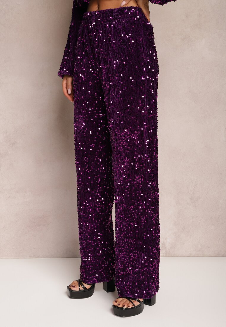 retro & icone Pantaloni amprii mov cu paiete din velur Naress