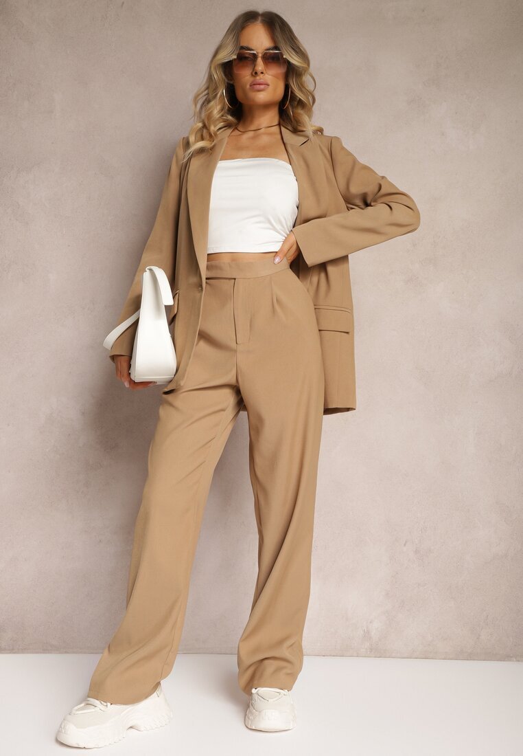 retro & icone Pantaloni bej închis largi cu închidere cu cârlig Brutris