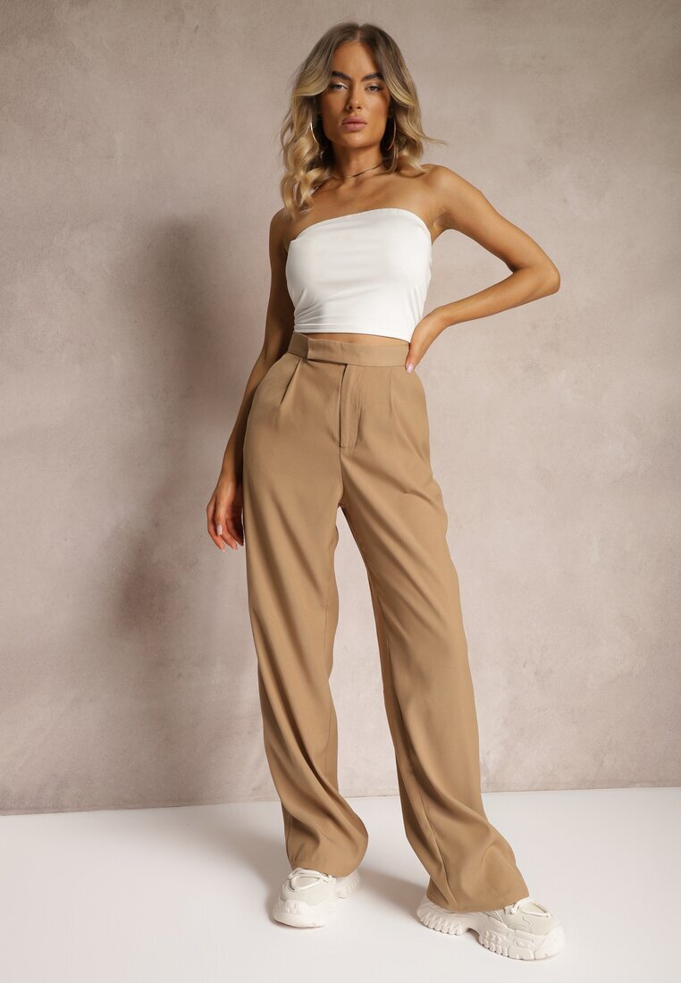 retro & icone Pantaloni bej închis largi cu închidere cu cârlig Brutris