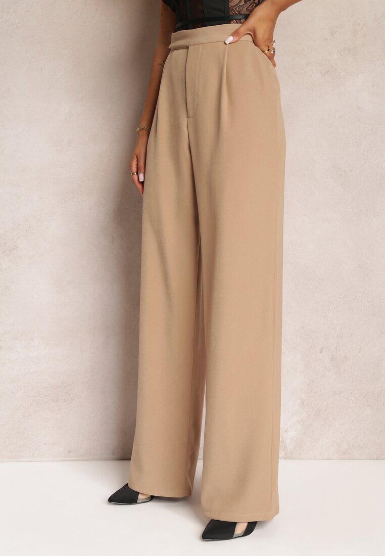 retro & icone Pantaloni bej închis largi cu închidere cu cârlig Brutris