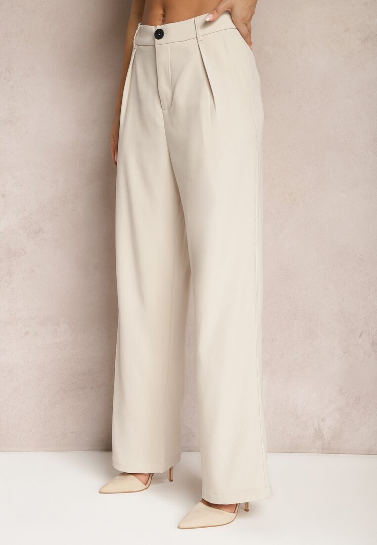 retro & icone Pantaloni de costum bej cu picioare largi și talie înaltă Herdda