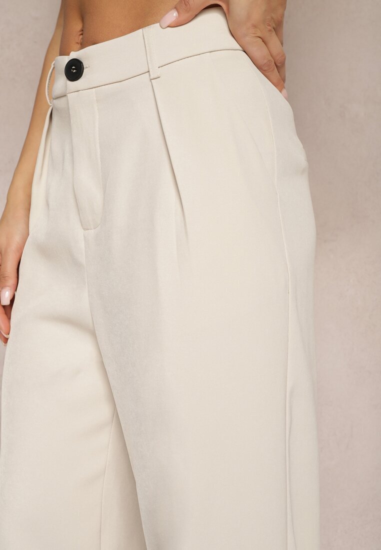 retro & icone Pantaloni de costum bej cu picioare largi și talie înaltă Herdda