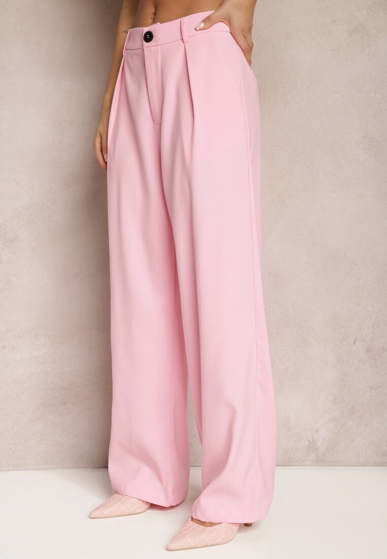 retro & icone Pantaloni de costum Roz cu picioare largi și talie înaltă Herdda