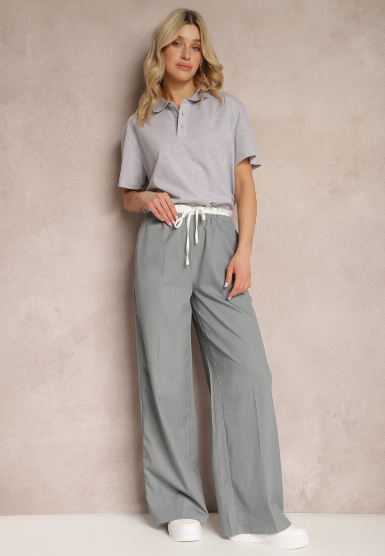 retro & icone Pantaloni Gri Din material textil Cu picioare largi High Waist Cu elastic în talie Comina