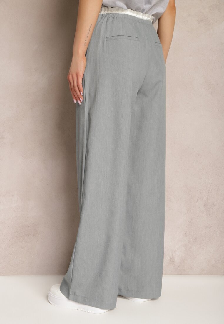 retro & icone Pantaloni Gri Din material textil Cu picioare largi High Waist Cu elastic în talie Comina