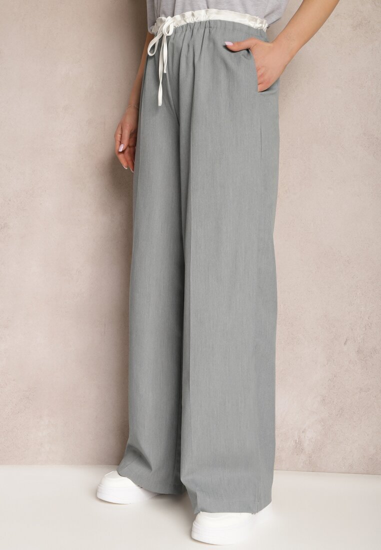 retro & icone Pantaloni Gri Din material textil Cu picioare largi High Waist Cu elastic în talie Comina