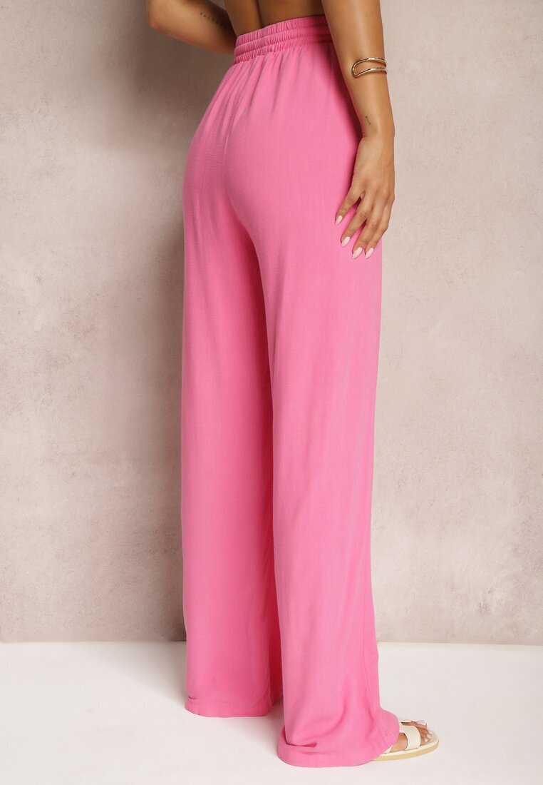 retro & icone Pantaloni largi roz închis din viscoză cu adaos de in Delsira