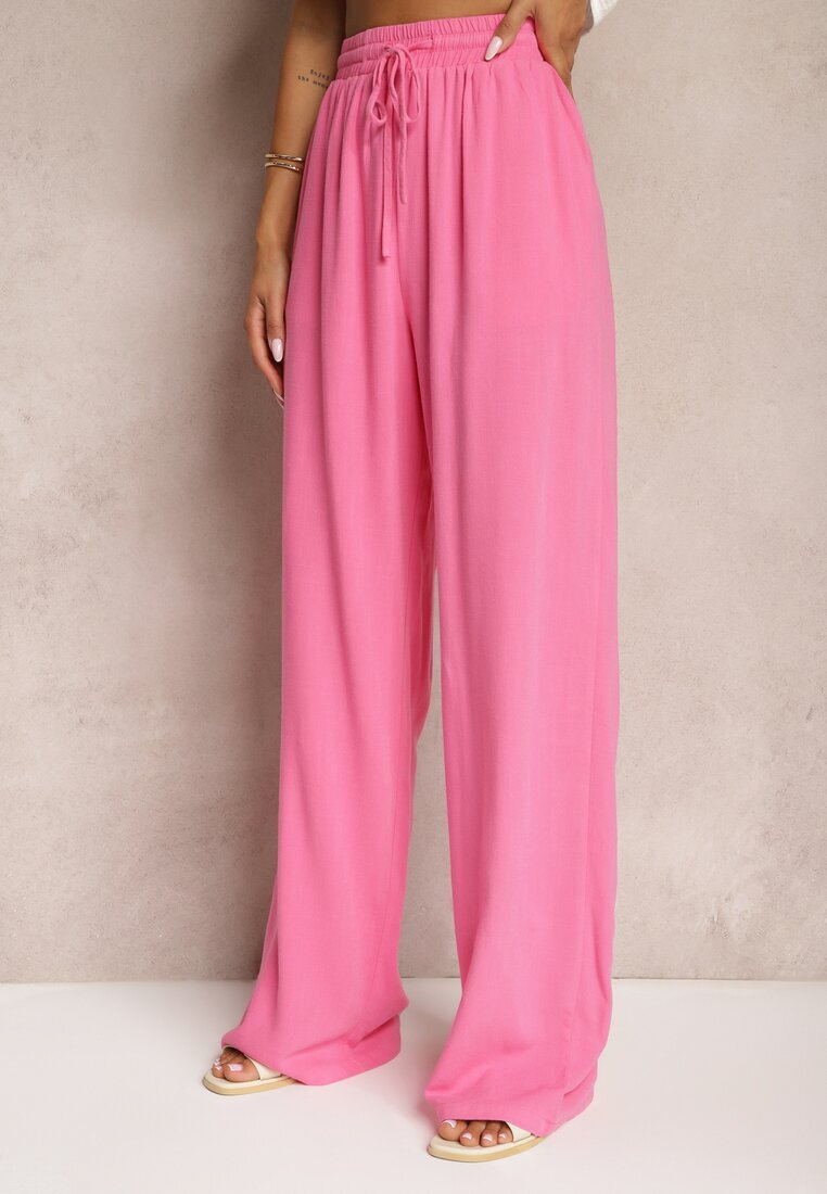 retro & icone Pantaloni largi roz închis din viscoză cu adaos de in Delsira