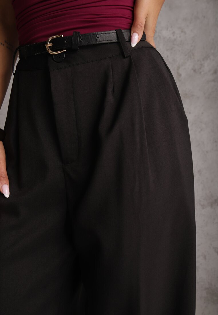 retro & icone Pantaloni Negri cu talie înaltă de costum cu croială largă Silzemia