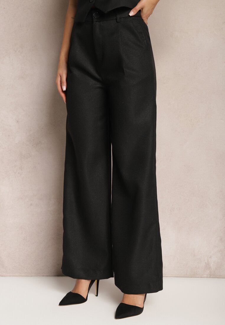 retro & icone Pantaloni Negri Largi Cu Talie Înaltă Cusute Cu Fir Metalic Silvaine