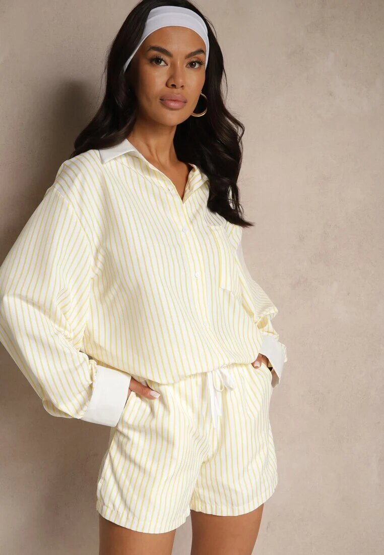 retro & icone Pantaloni scurți galbeni Decorați cu dungi și cu legătură Mevaraela