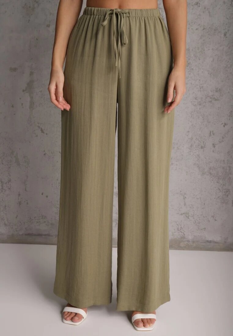retro & icone Pantaloni Verzi Wide Leg High Waist din Viscoză Terilină
