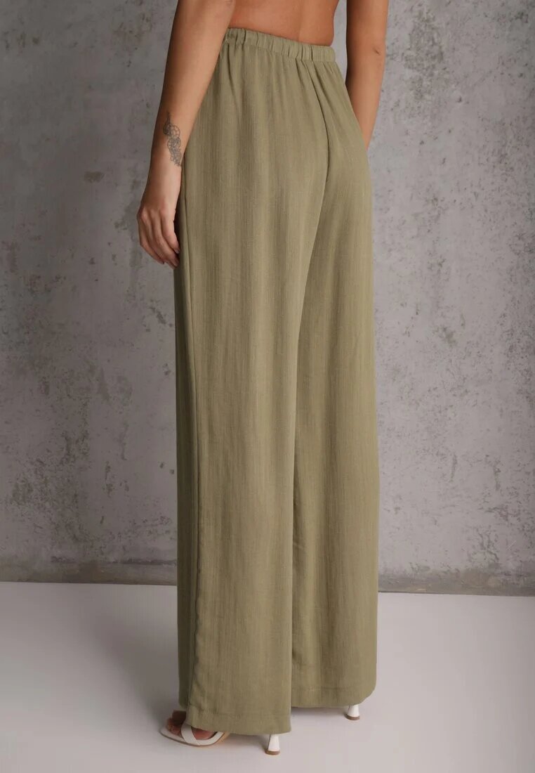 retro & icone Pantaloni Verzi Wide Leg High Waist din Viscoză Terilină