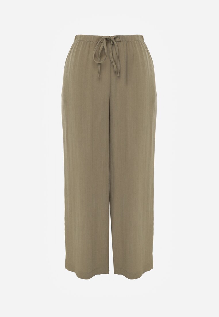 retro & icone Pantaloni Verzi Wide Leg High Waist din Viscoză Terilină