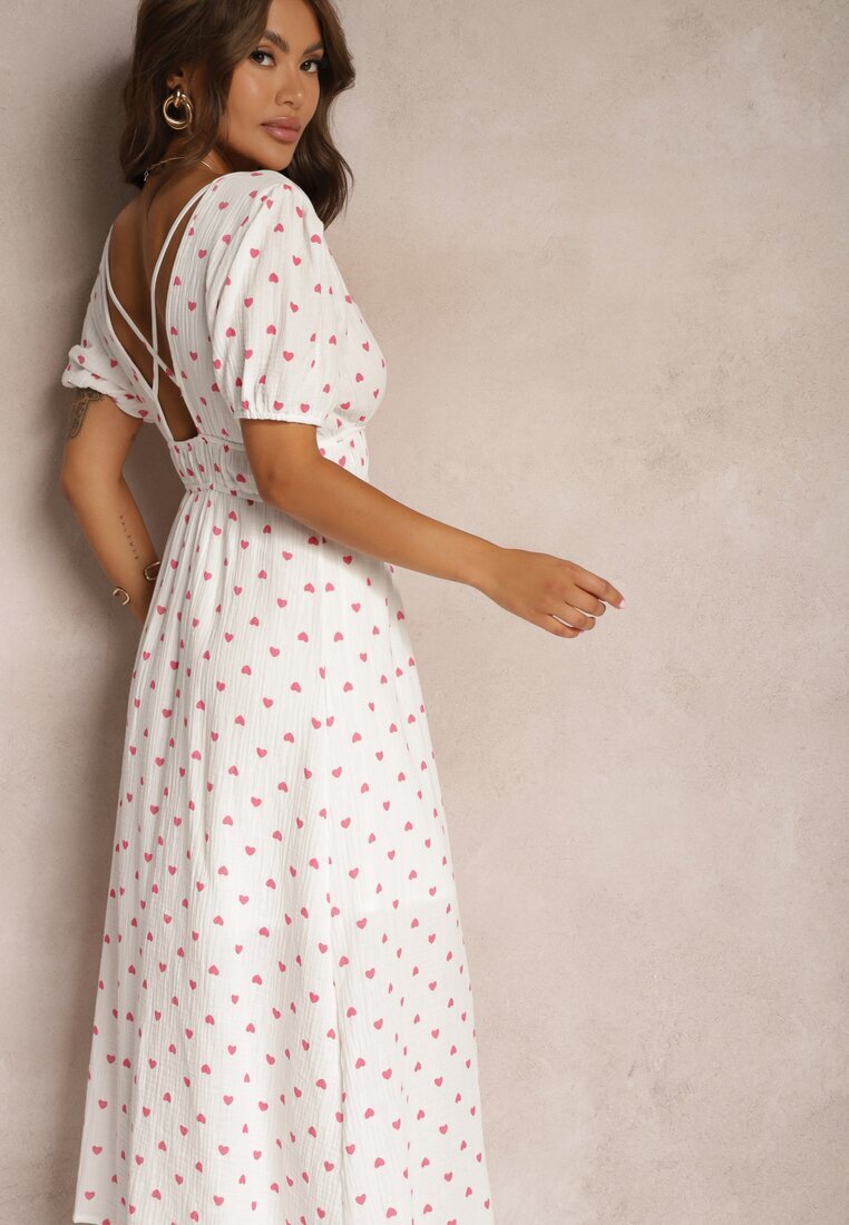 retro & icone Rochie Albă Cambrată din Bumbac cu elastic în talie și cu spatele gol Wedrea