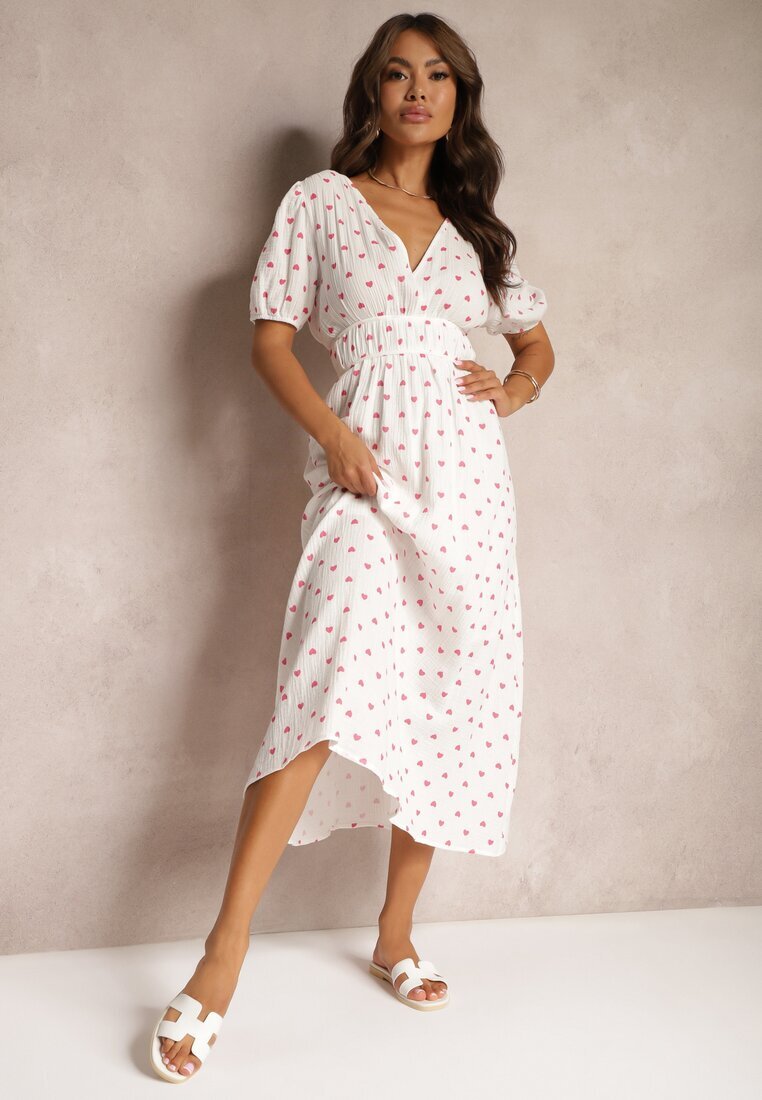 retro & icone Rochie Albă Cambrată din Bumbac cu elastic în talie și cu spatele gol Wedrea