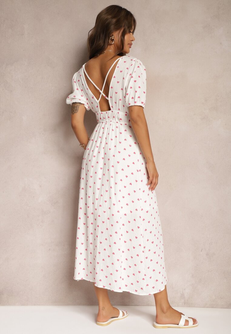 retro & icone Rochie Albă Cambrată din Bumbac cu elastic în talie și cu spatele gol Wedrea