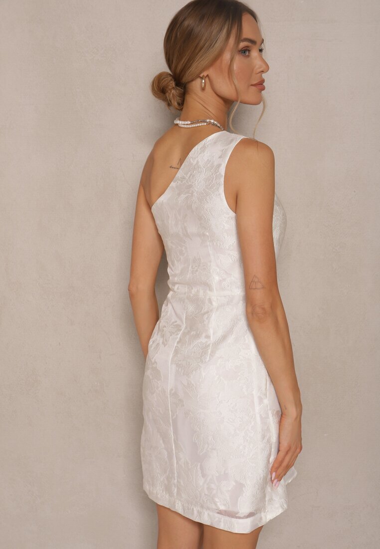 retro & icone Rochie Albă cu flori cu croi cambrat cu top asimetric pe un umăr Halavira