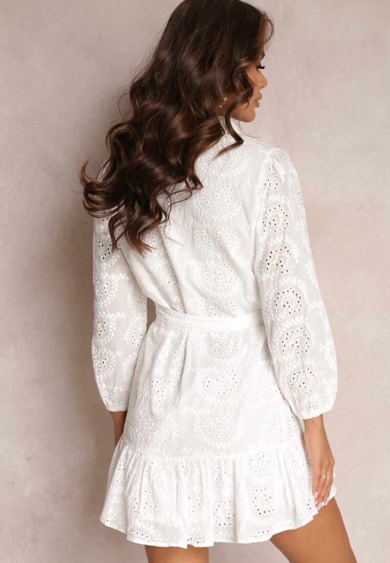 retro & icone Rochie Albă De Bumbac Brodată Tip Cămașă Baucia